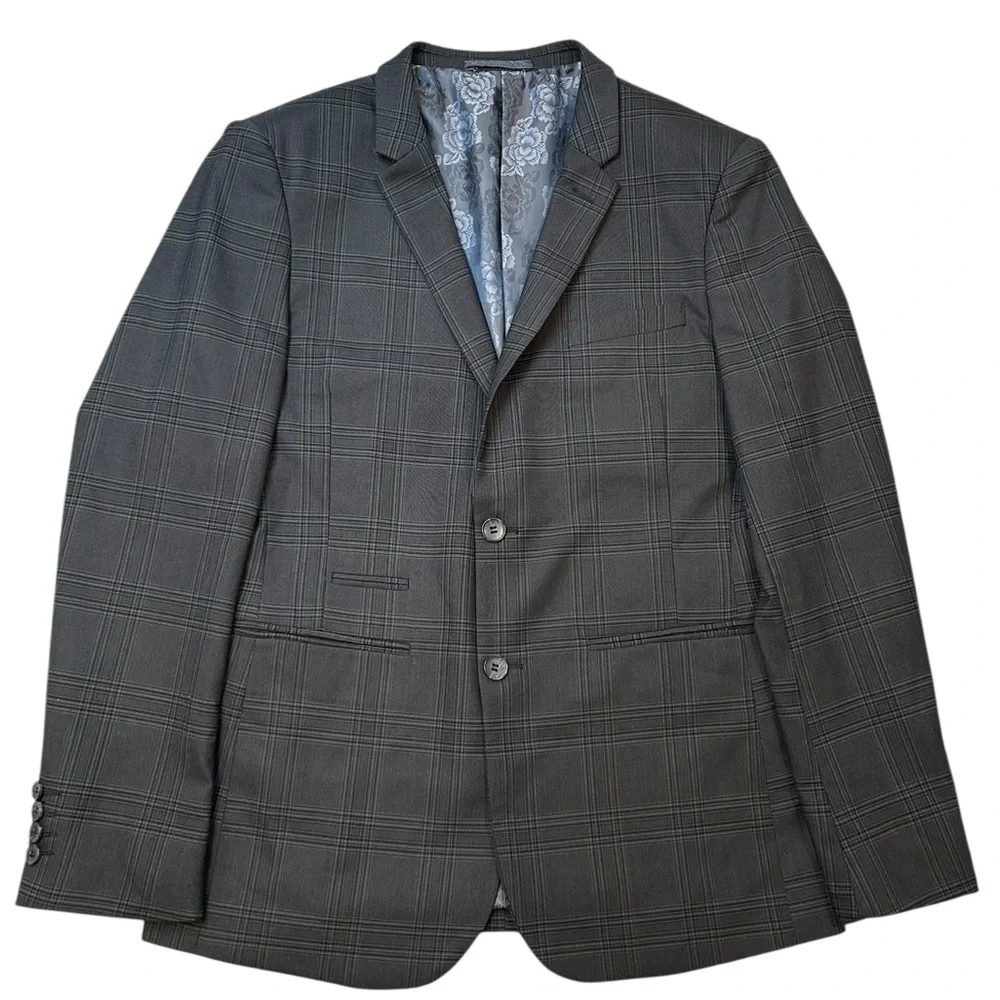 Alberto Cardinali Men's Skinny Fit Gray‎ Glenn Plaid Blazer 42L